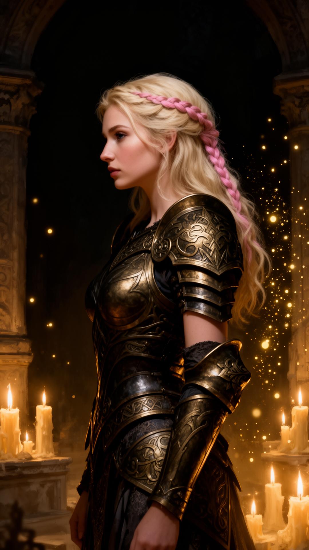 Valkyrie standing in candlelight